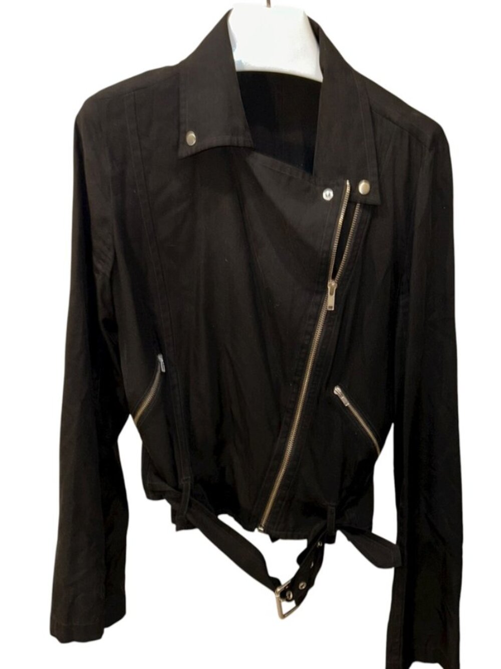Kate Moss Equipment black lightweight asymmetrical bomber jacket S